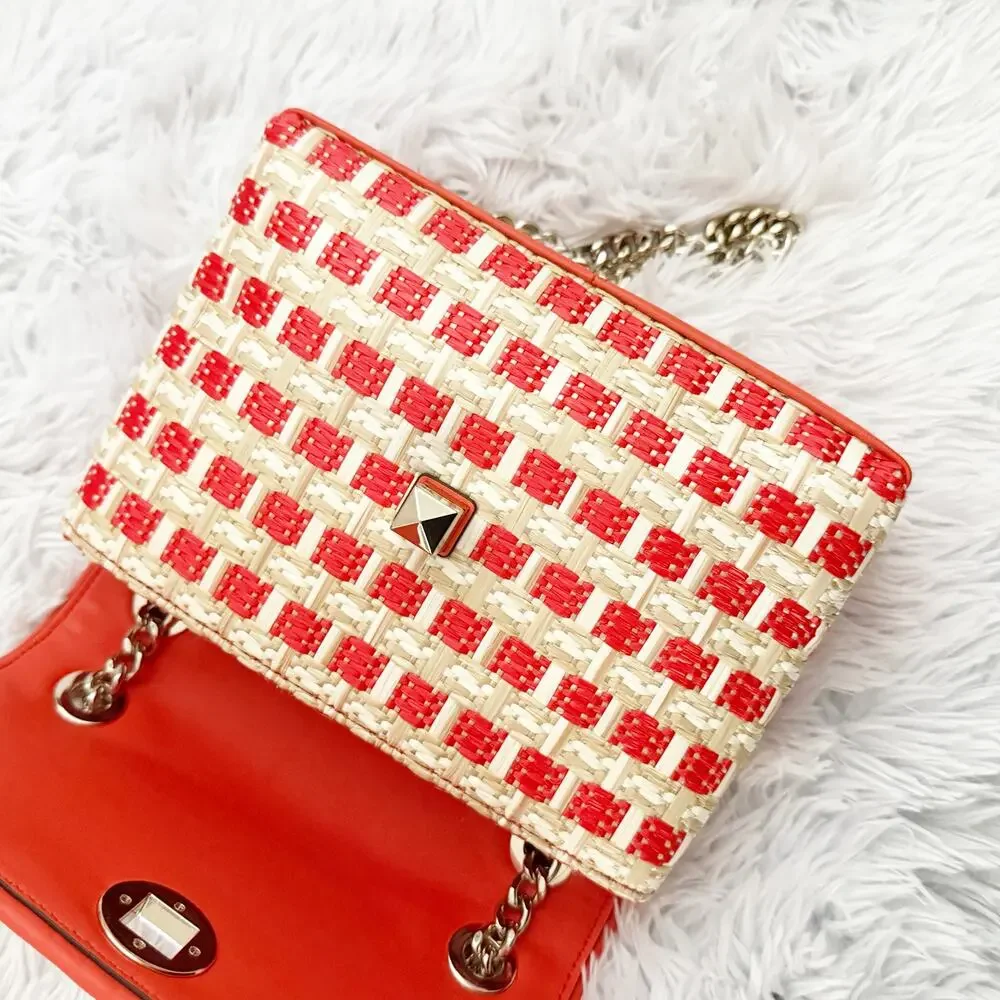KATE SPADE | Natalia Orange White Woven Chain Shoulder Bag Crossbody Boucle
